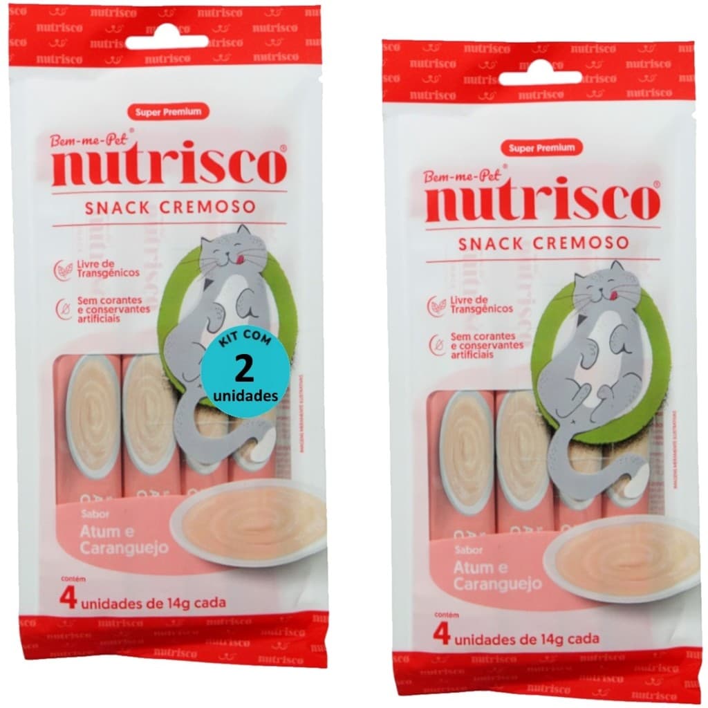 SNACK CREMOSO NUTRISCO GATOS 14G ATUM E CARANGUEJO COM 4 UN - KIT COM 2