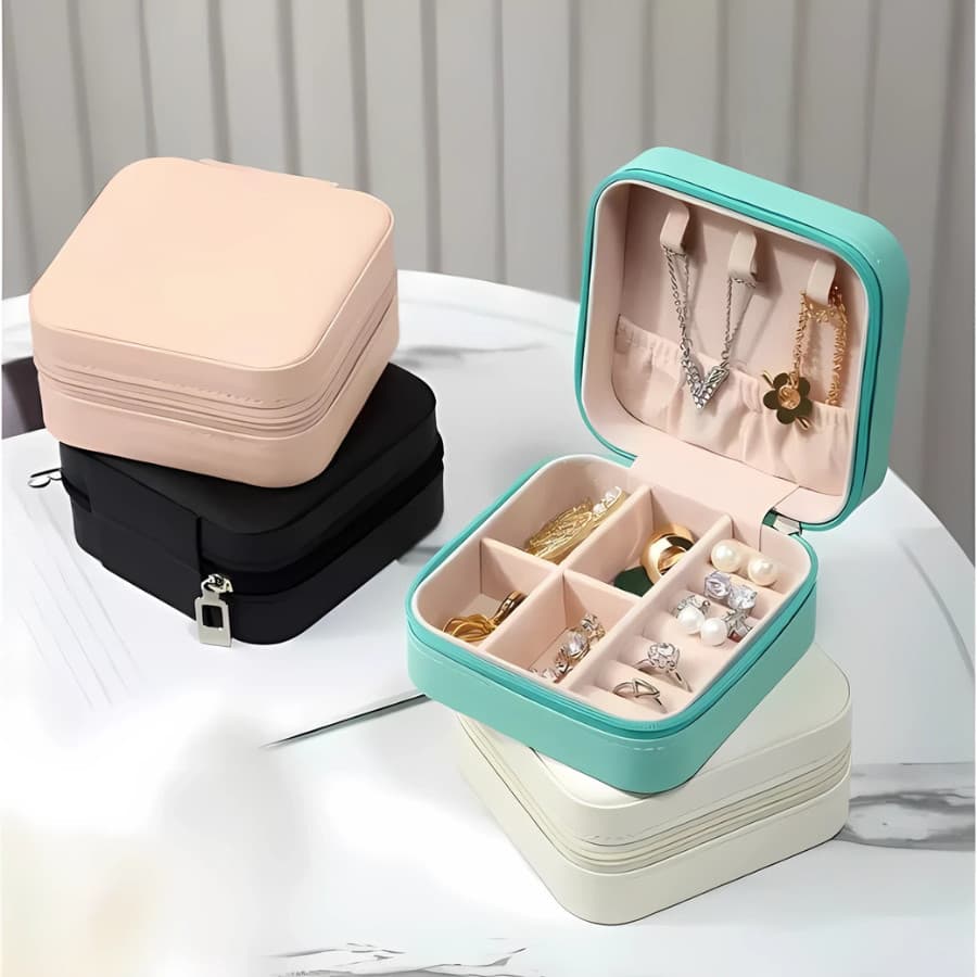 Mini Estojo Porta Organizador de Joia Brincos Anéis d Bolsa para Viagem Bijuterias Organizador Colar Armazenamento Caixa