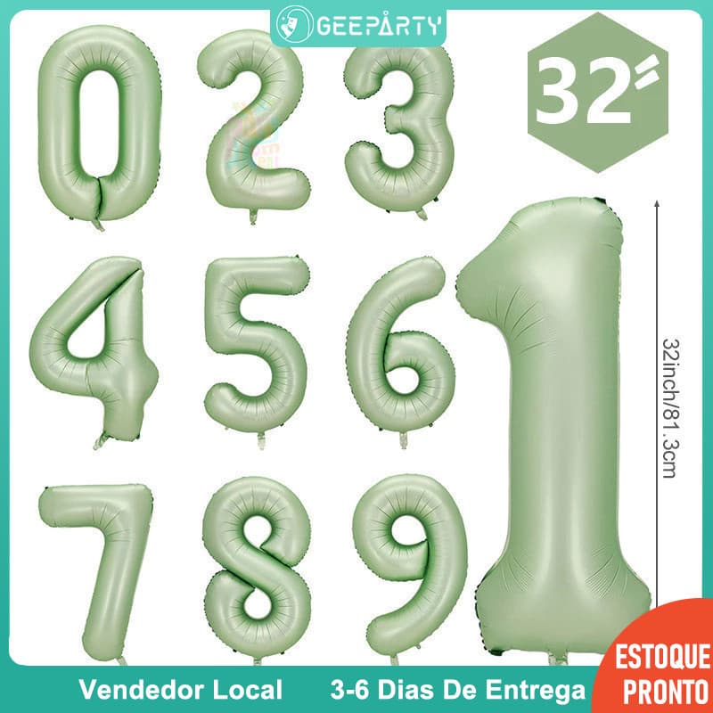 Balão Número Verde Oliva GeeParty De 32 Polegadas 0-9 Para Decoração De Festa De Aniversário De Casamento