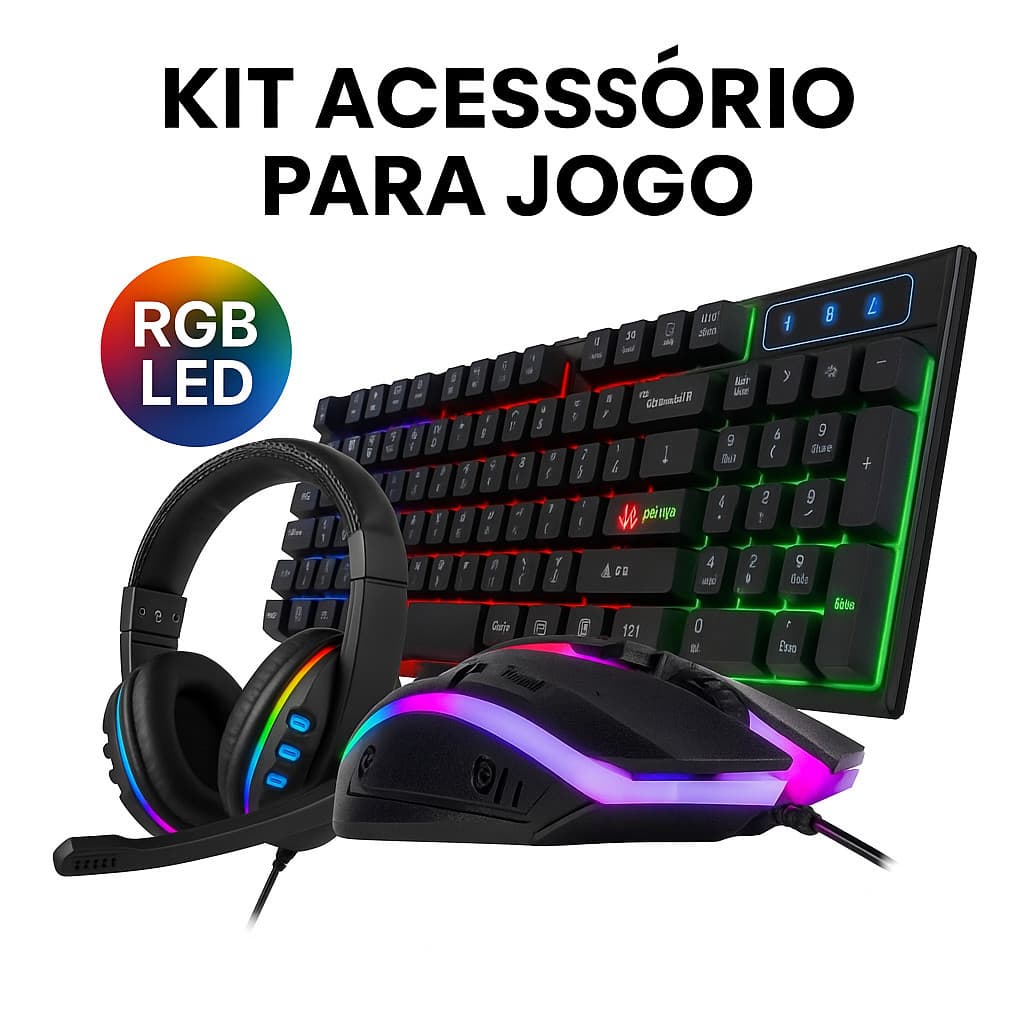 Kit Gamer Completo Fone De Ouvido + Teclado Semi Mecânico + Mouse 1200dpi Usb Rgb Para Jogos Pc