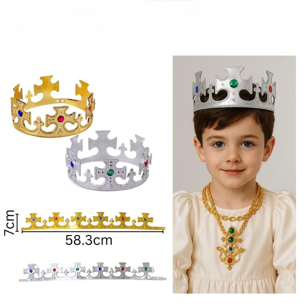 Coroa Rei Cruz Plástica Dourado ou Prata Ajustável Cosplay dia das crianças presente natal surpresa
