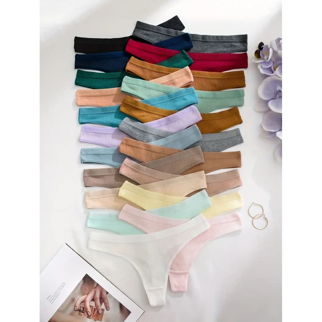 Kit Calcinhas Fio Dental Feminina Algodão Canelado
