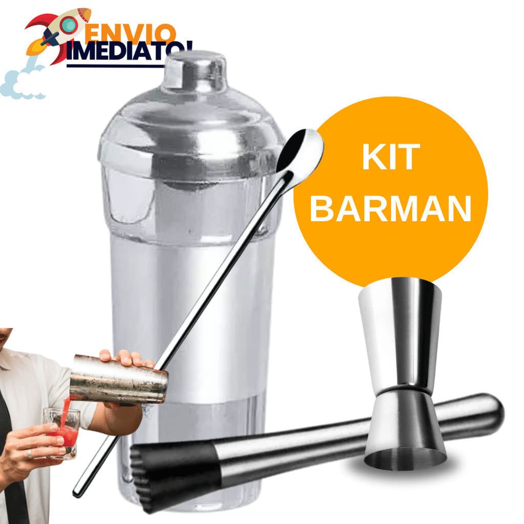 Kit Caipirinha 4 Peças Coqueteleira Kit Bar Socador Dosador Duplo e colher