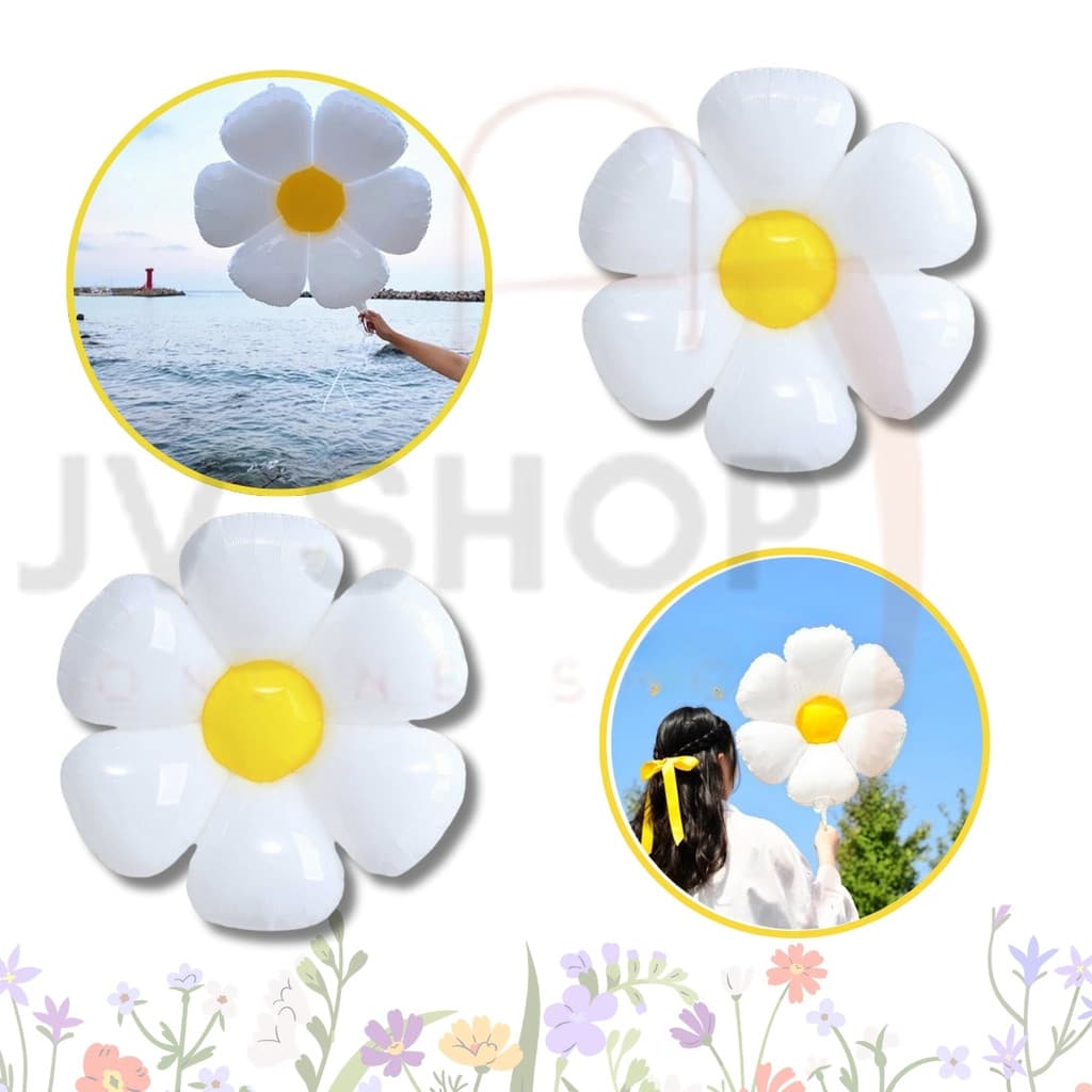 Balão Flor Margarida Branca 45cm Decoração Festa Jardim Enfeite