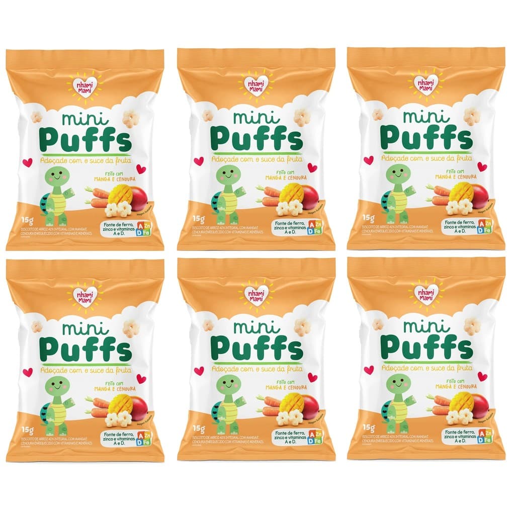 Biscoito Mini Puffs Snacks Manga E Cenoura 6x15g -nhami Mami