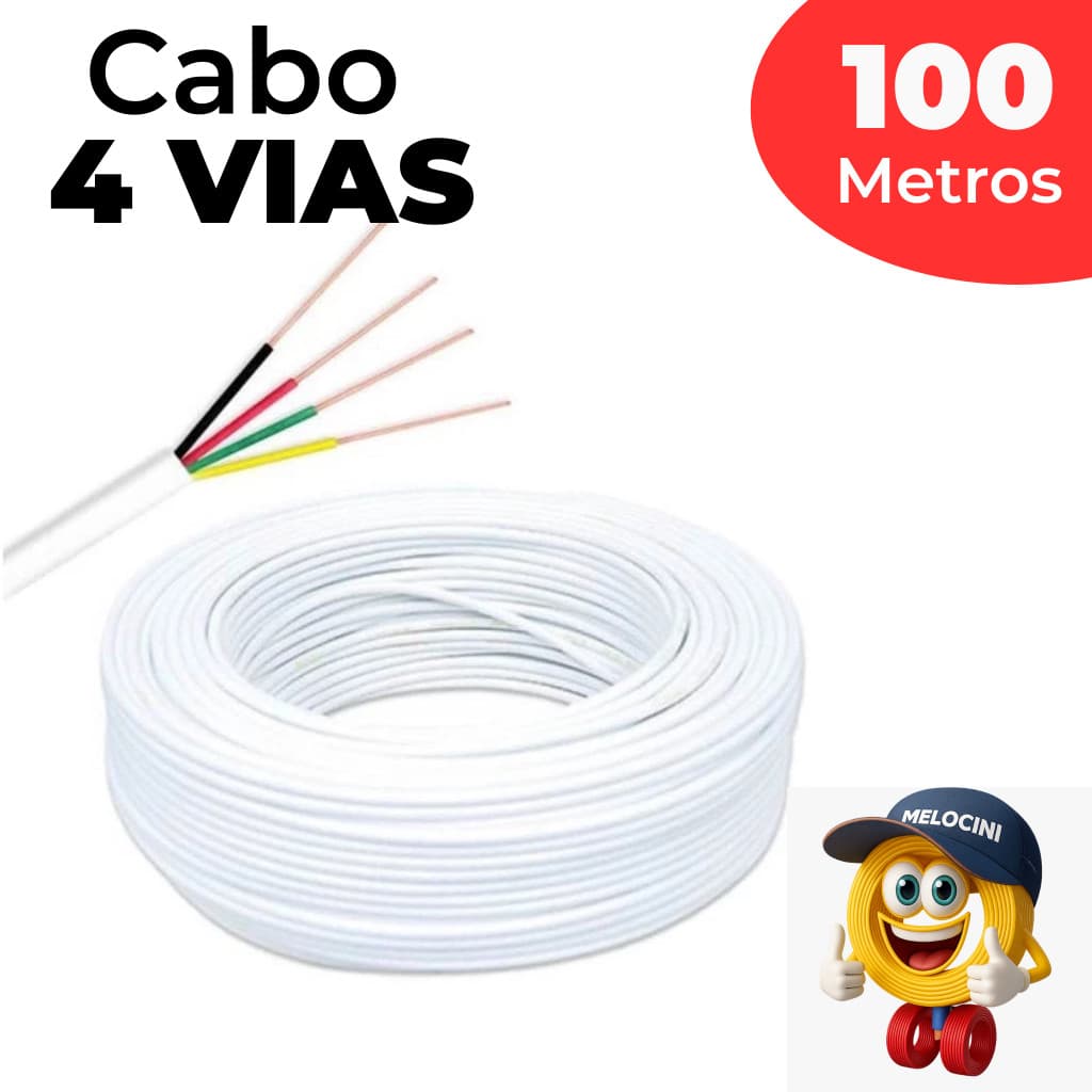 Cabo Para Alarme e Interfone 4 vias 0,40mm - 20 metros, 30M, 40M, 50M e 100M