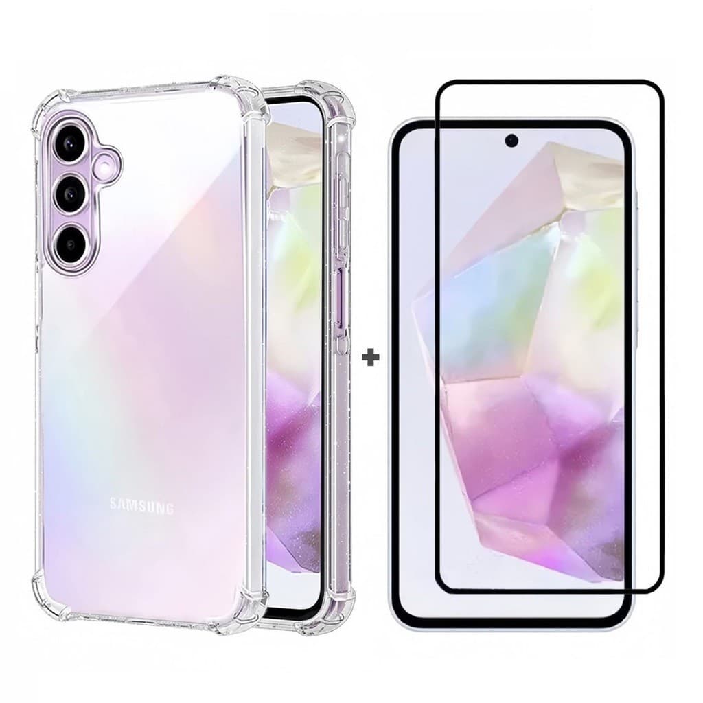 Kit 2 em1 Película Vidro 3D + Capa Capinha Transparente Para Samsung Galaxy M52 5G M13 M23 A14 A34 A54 A15 A35 A55 A16