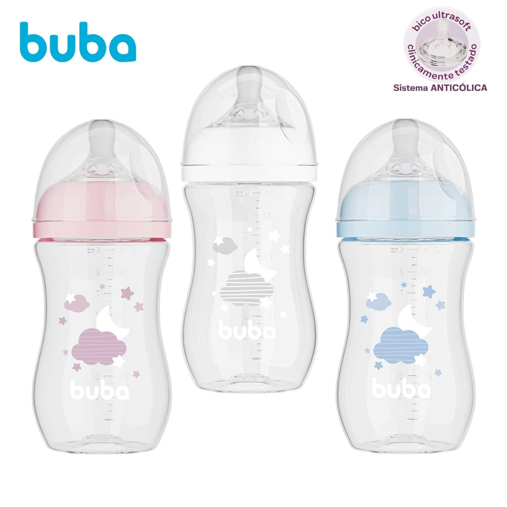Mamadeira Buba Easy Flow 270 E  330 E 120 ml Anticólica Bico Silicone Pétala