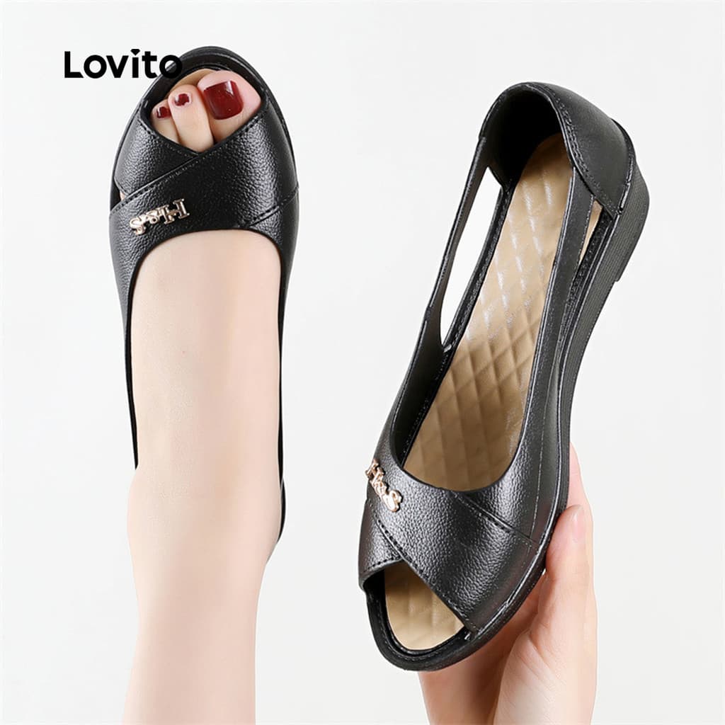 Sapatos Preppy Oxford Boca de Peixe Sapatos Simples de Mamãe para Todas As Estações pretos LFA85048