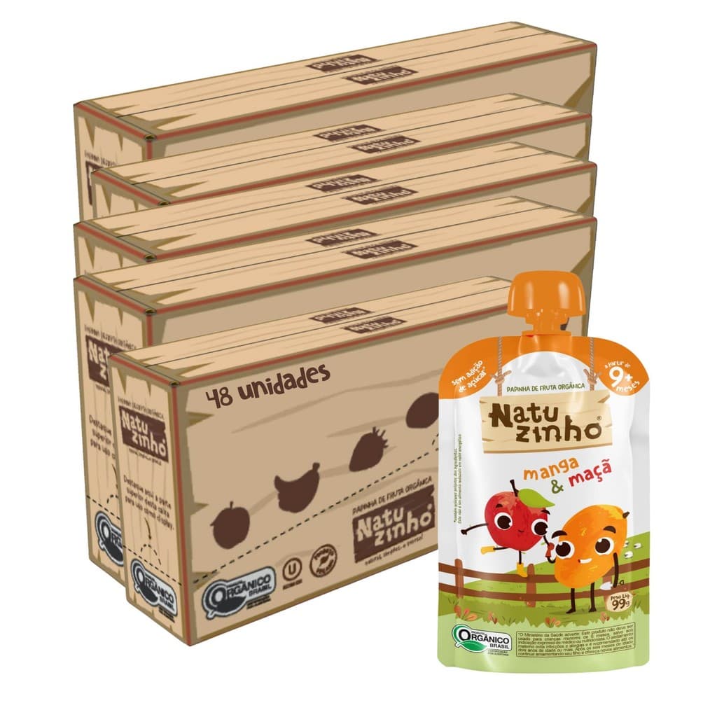 Kit Papinha Organica Natuzinho Manga Maça Bebe 48 unidades