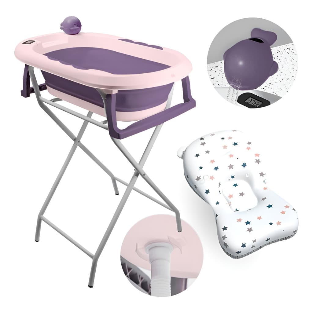 Banheira Tibaby Dobrável Com Termômetro, Suporte E Almofada