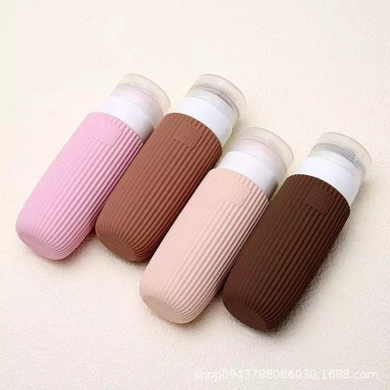 Kit Frascos Dispenser 90ML Silicone Com Estojo Transparente Para Produtos De Beleza