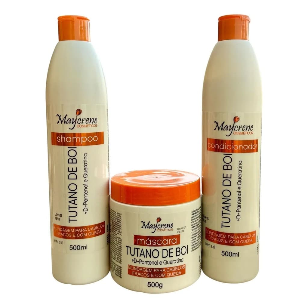 Kit Tutano de Boi Maycrene | Blindagem Capilar contra Queda + Nutrição Profunda – 3x500ml