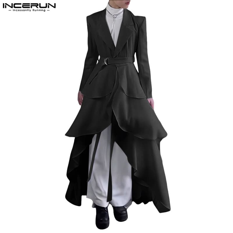 INCERUN Masculino Coreano Avançado Cinto De Desconstrução Multi-Camadas Babados Maxi Blazer Casual