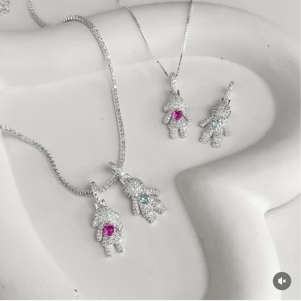 Colar Filhos Pingente Menino/Menina com Pedras Feminino Prata 925