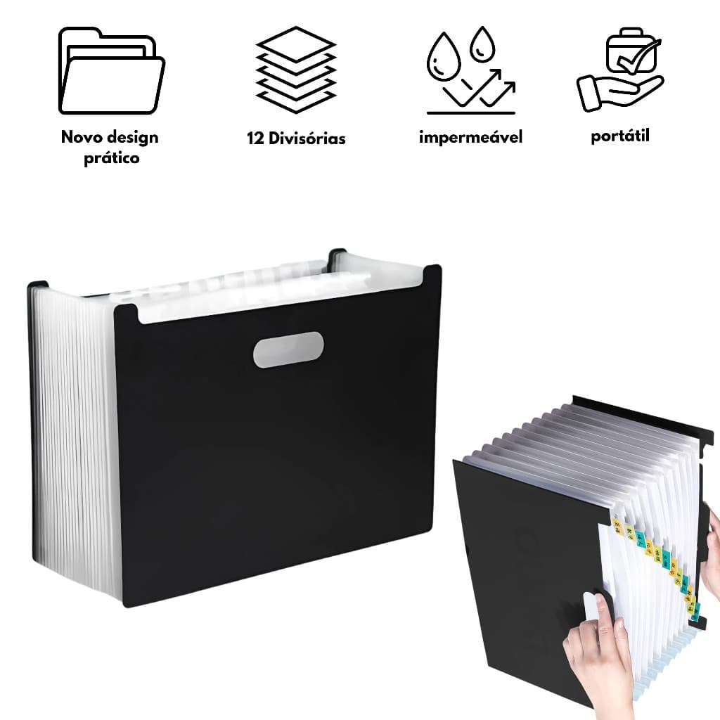 Pasta com 12 24 Divisórias Organizadora de Documentos Sanfonada Multiuso