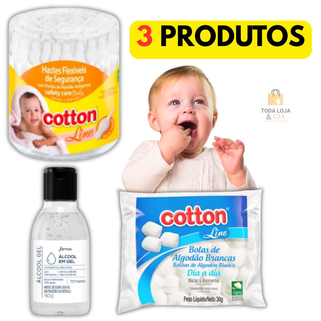 Cotonete Bebê Higiene Cuidado Recém Nascido Kit Essencial 3 Peças Cotonete Baby Algodão