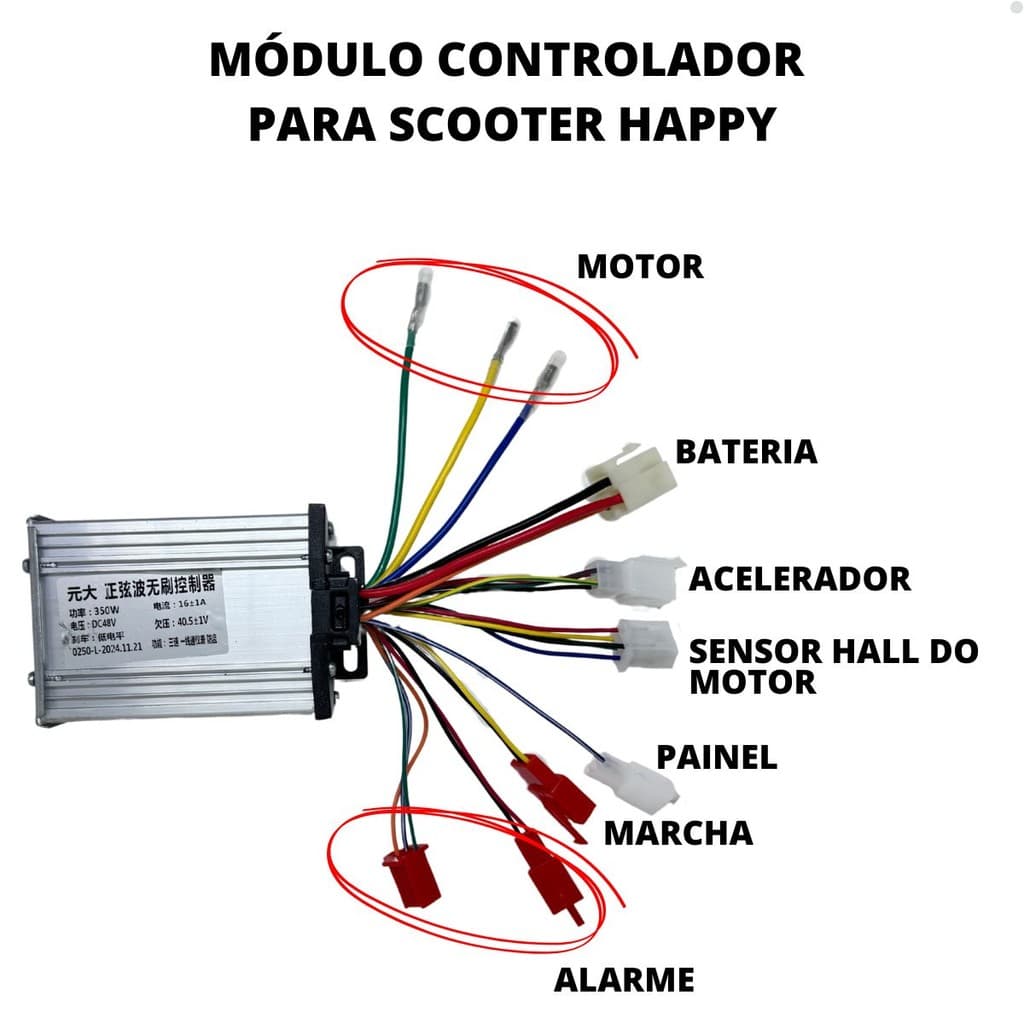 Módulo Controlador Sem Escova Scooter Elétrica Happy 350w