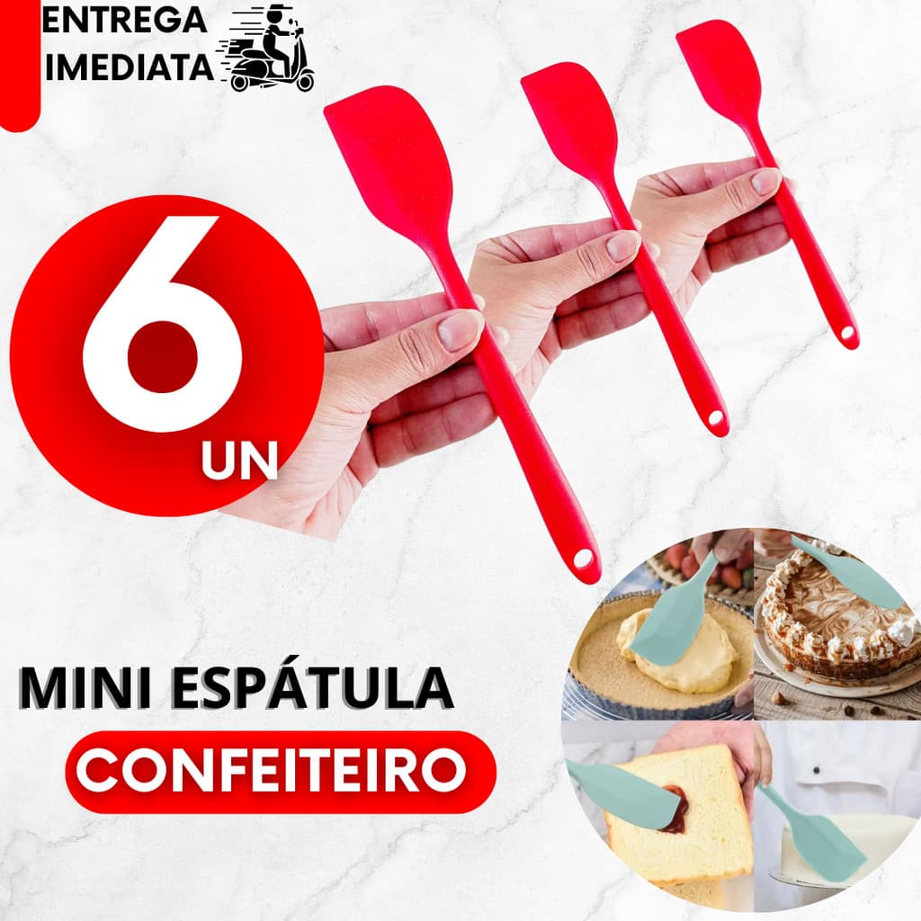 Kit Mini Espátula Pão Duro 6/4/3/2/1 Silicone Reta Raspador Confeiteiro Reta Confeitaria 21,5 cm
