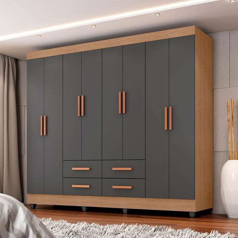 Guarda Roupa Casal Ambiente Porto 8 Portas Nature Cinza – Móveis Leão