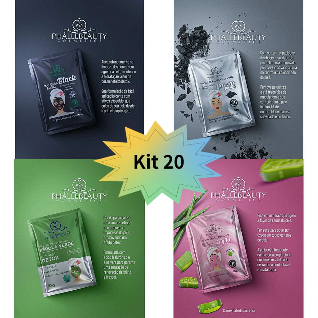 Kit 20 Unidades Máscara Facial Phállebeauty 10g