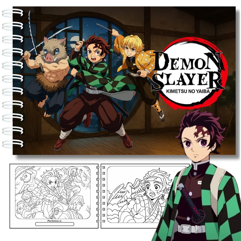 Livro de Colorir Demon Slayer Capa Dura 50 Folhas 180g + Acetato PRONTA ENTREGA