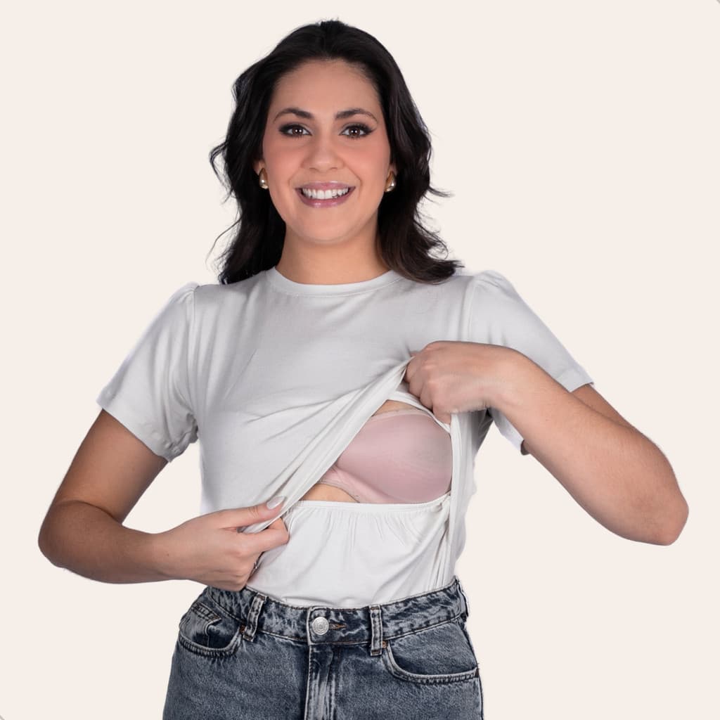 Blusa De Amamentação Manga Curta Com Abertura Pratica Gestação