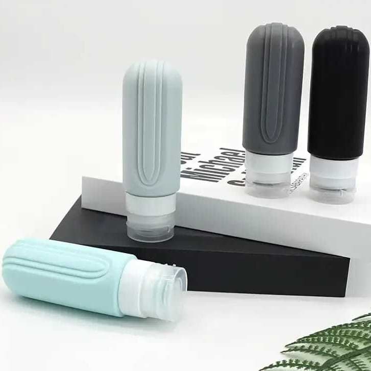 Kit 4 Conjunto de Frascos para Viagem, 90ml Pote Silicone Portáteis, Porta Creme Porta Shampoo