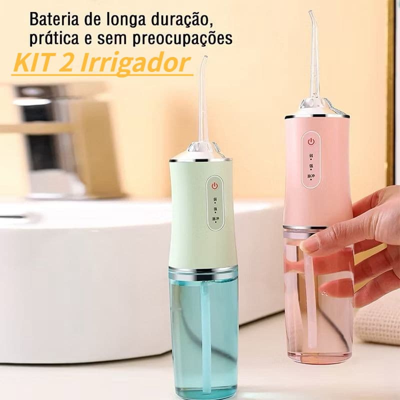KIT 2 Irrigador dental oral portátil recarregável USB 220ml Limpador de bico poderoso para cuidados bucais