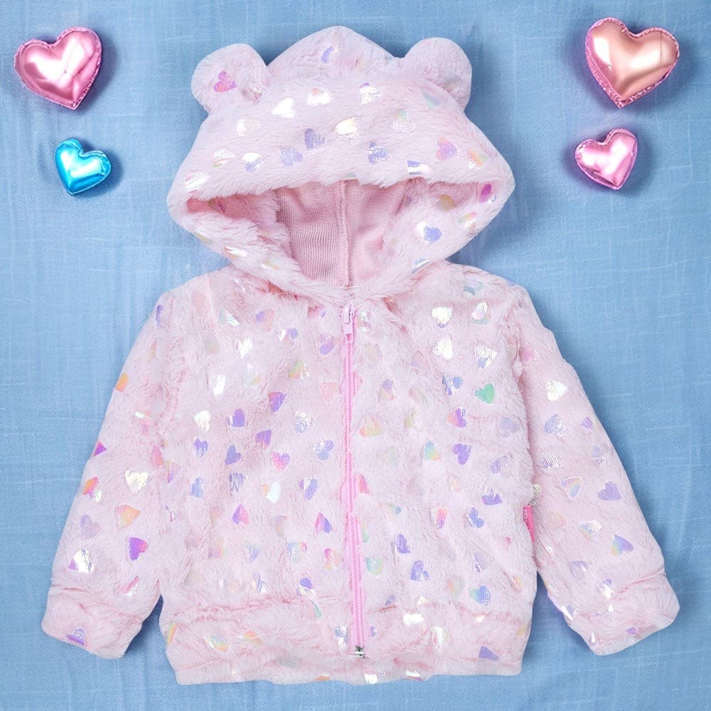 Casaco Casaquinho Bebê Menina Até 12 Meses Peluciado com Capuz de Orelhinha e Zíper