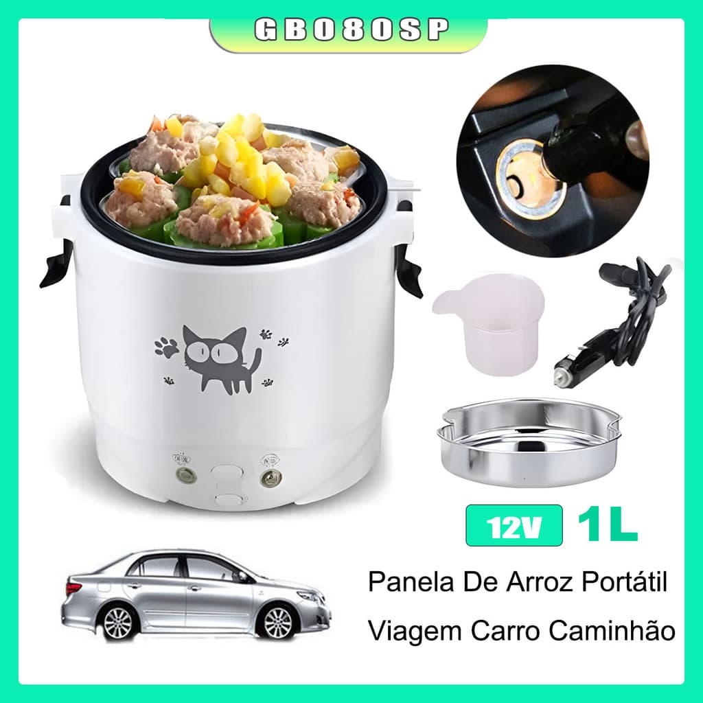 Panela De Arroz Portátil 12v P/ Viagem Carro Caminhão 1l MultiCooker Panelas