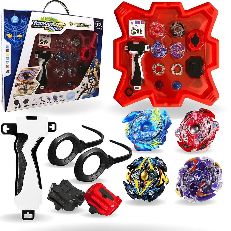 Kit Beyblade 4 In 2 + 2 Lançadores + Arena Grande Pião Brinquedo Divertido Presente Bom
