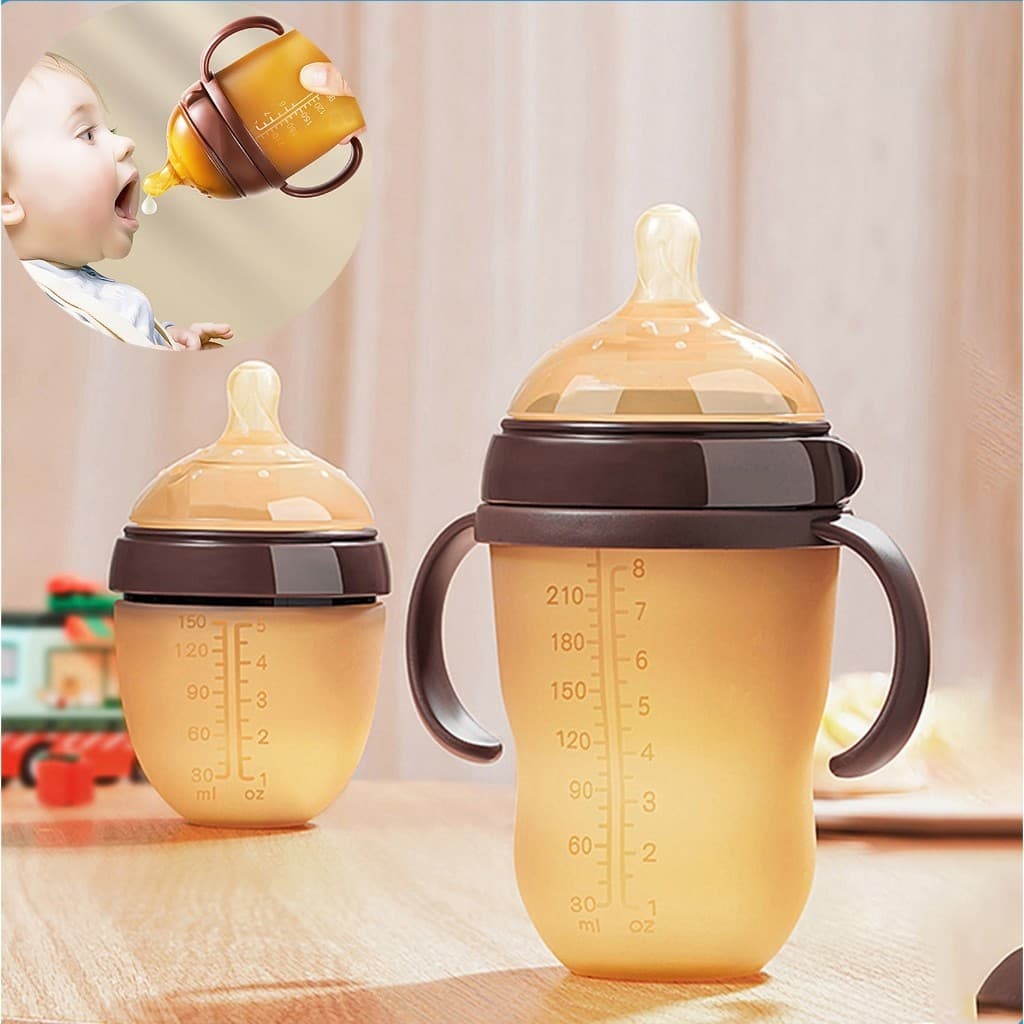 Mamadeira De Silicone Para Bebês Recém-Nascidos , Chupeta De Pescoço Largo Com Canudo 250ml