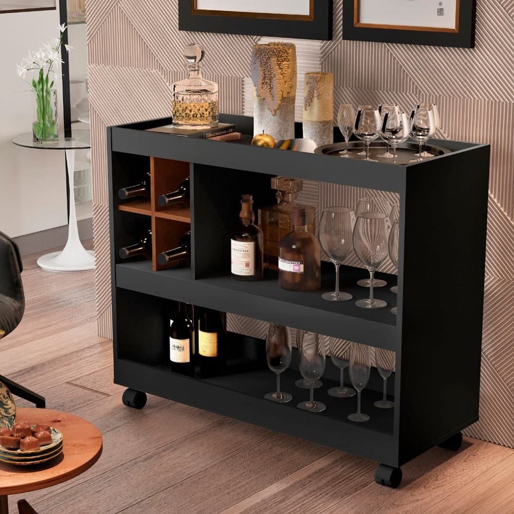 QUEIMA DE ESTOQUE Aparador JB 4050 Sala Cantinho Café Bar Adega Prateleira com Rodinhas - Cores