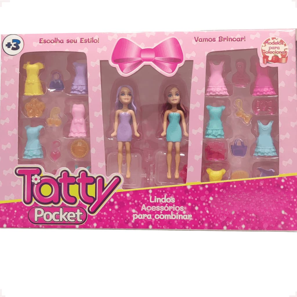 Boneca Tatty Pocket Fashion com Roupas e Acessórios Kit Infantil
