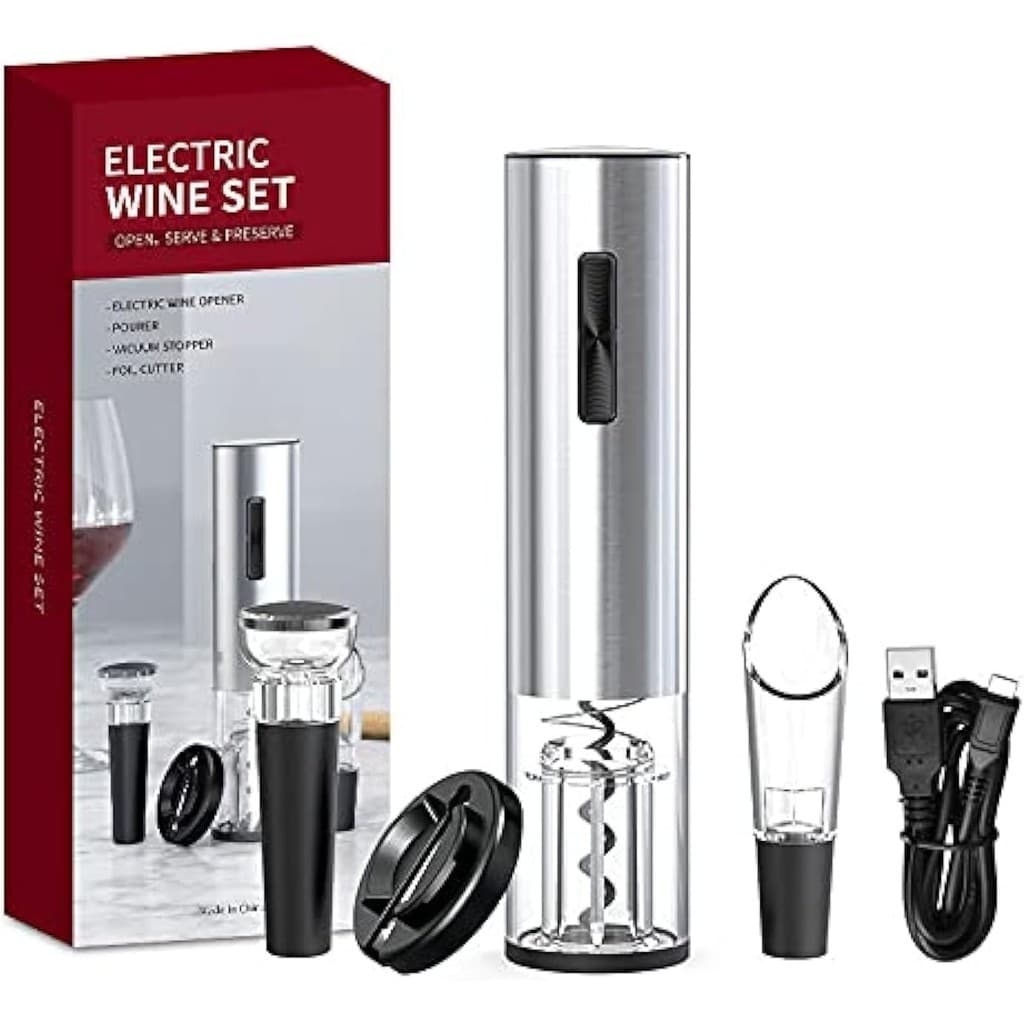 Kit Abridor Vinho Elétrico Automático Rolhas Recarregável-prata