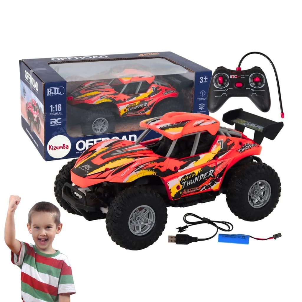 Carrinho Jeep Controle Remoto 4x4 Azul Recarregável Off-Road Brinquedo Presente Infantil Kizumba