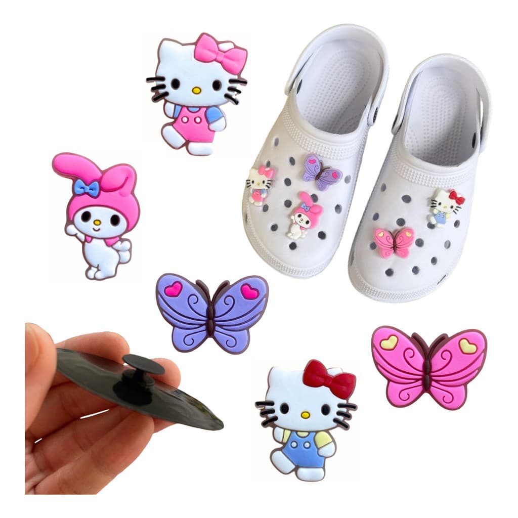 Botons Pins Hello Kit My melody 6peças Variadas Enfeite Chinelo Babuche