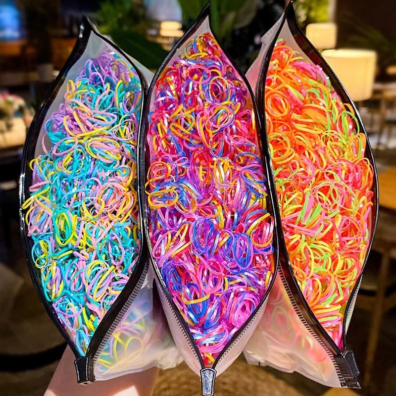 Kit 500/2000 Peças Bolsa Elástico De Cabelo Feminino Descartável Multicolorido