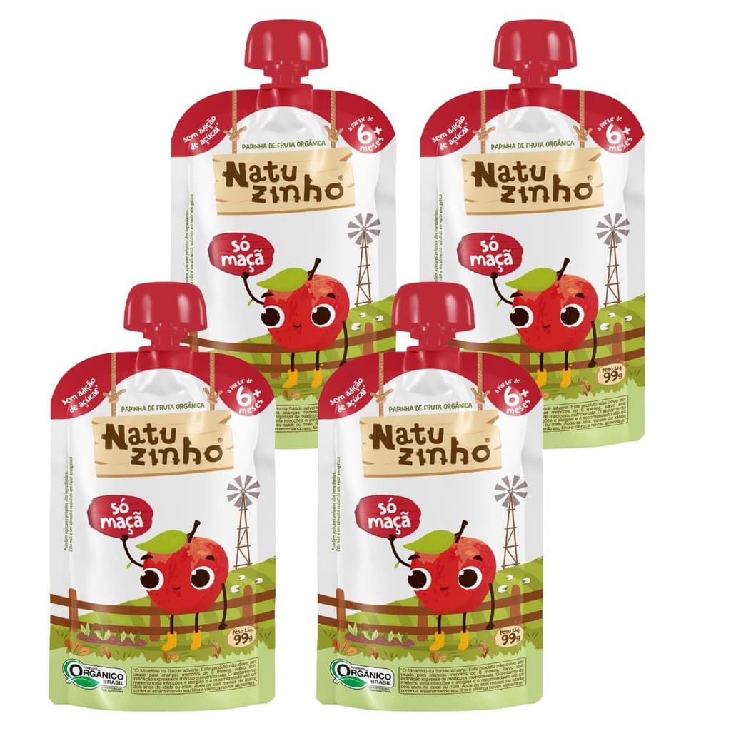 Kit Papinha Organica Natuzinho Maça Bebe 4 unidades