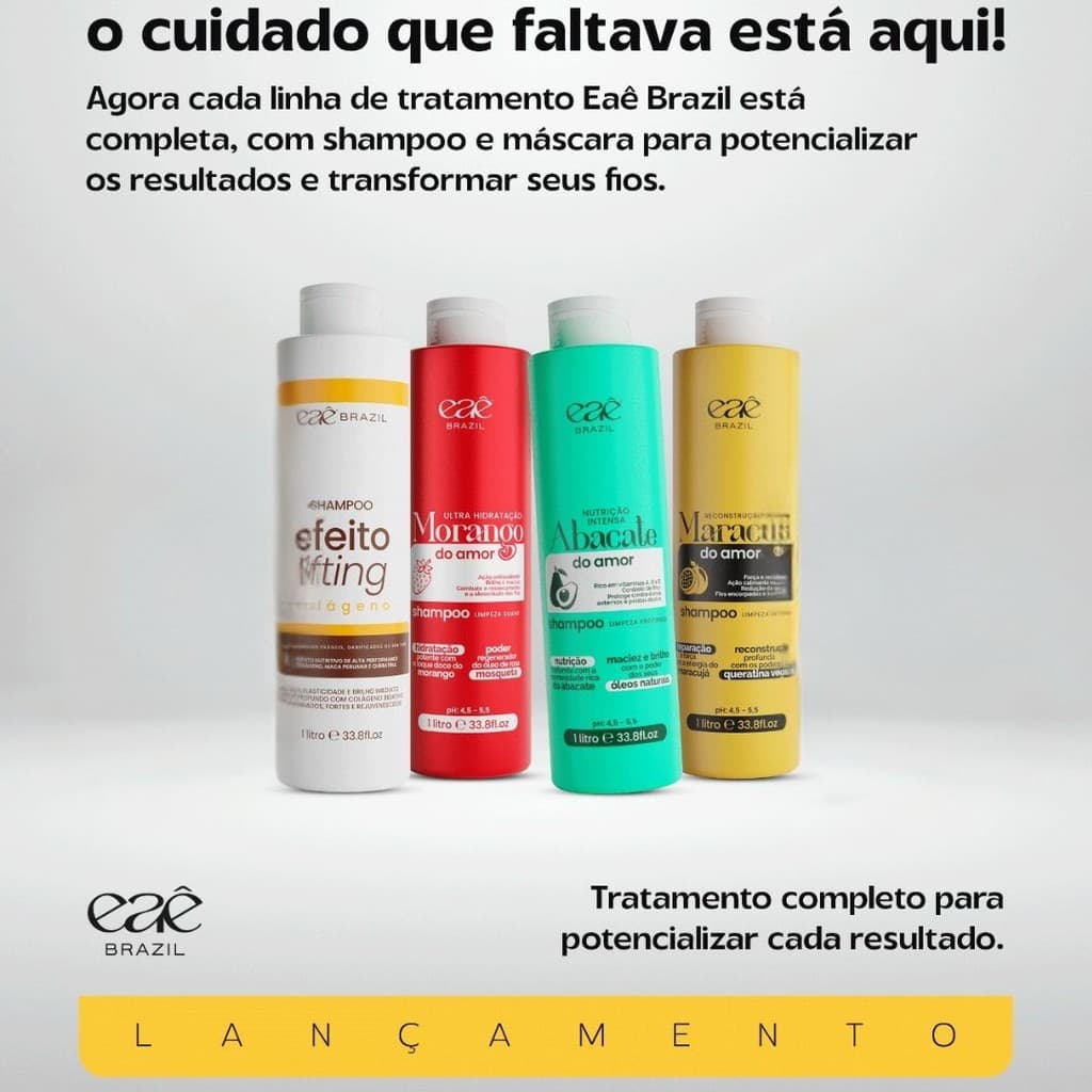 Shampoo De Tramento 1L Morango Do Amor | Abacate | Maracuja | Colageno | Eae Brazil