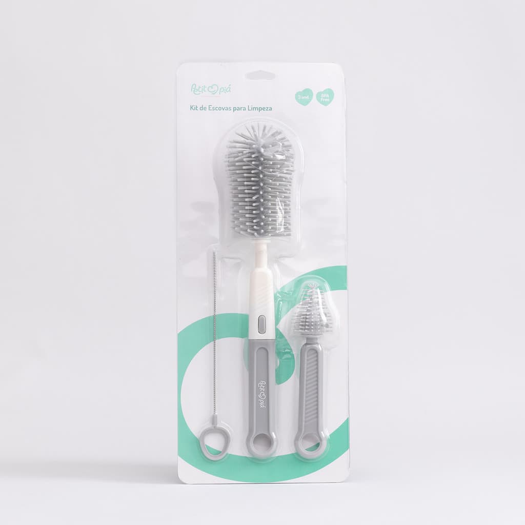Kit Escovas de Silicone Para Limpeza de Mamadeiras e Canudos Petit Piá