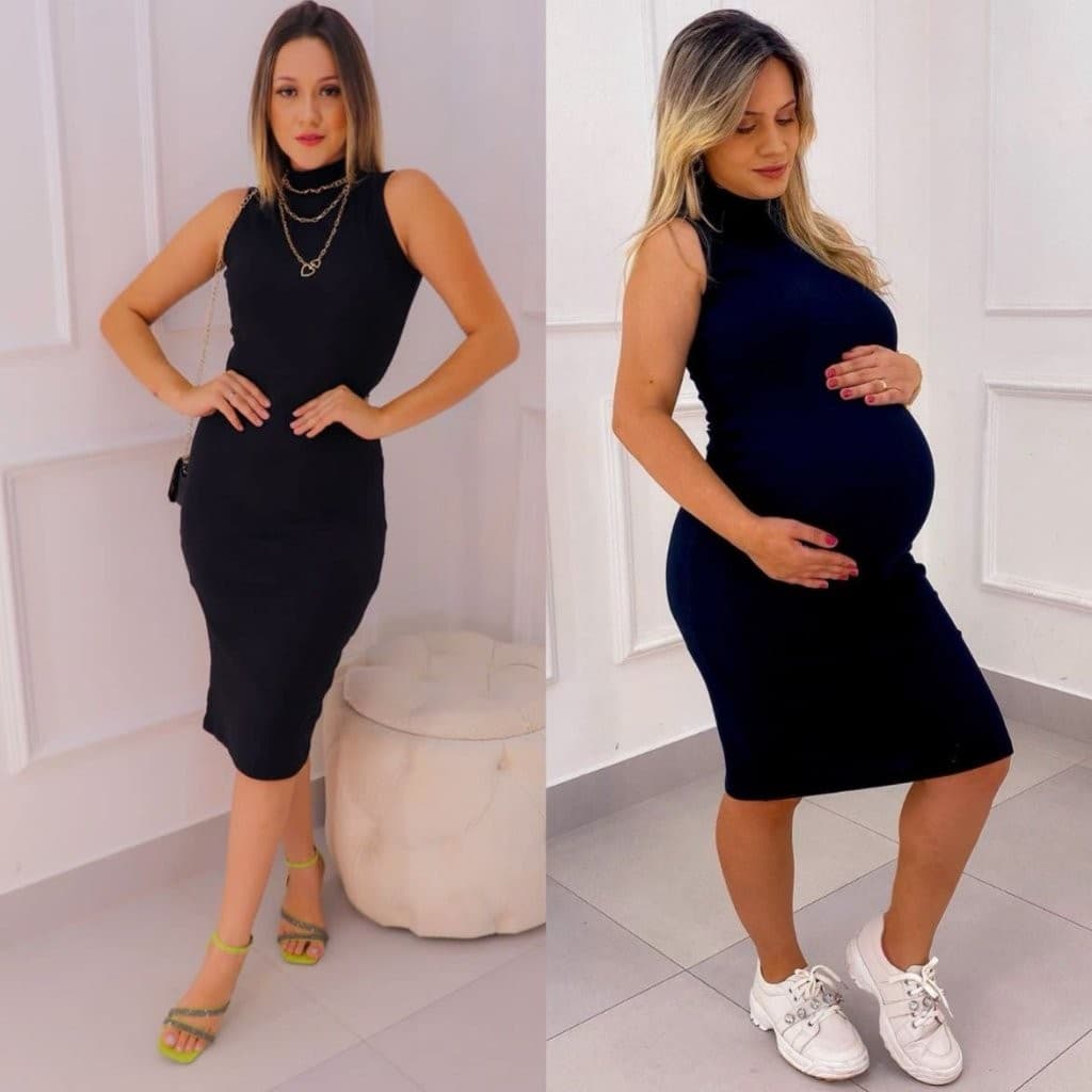 Vestido Feminino Ribana para Grávida Gola Alta Cavado Gestante