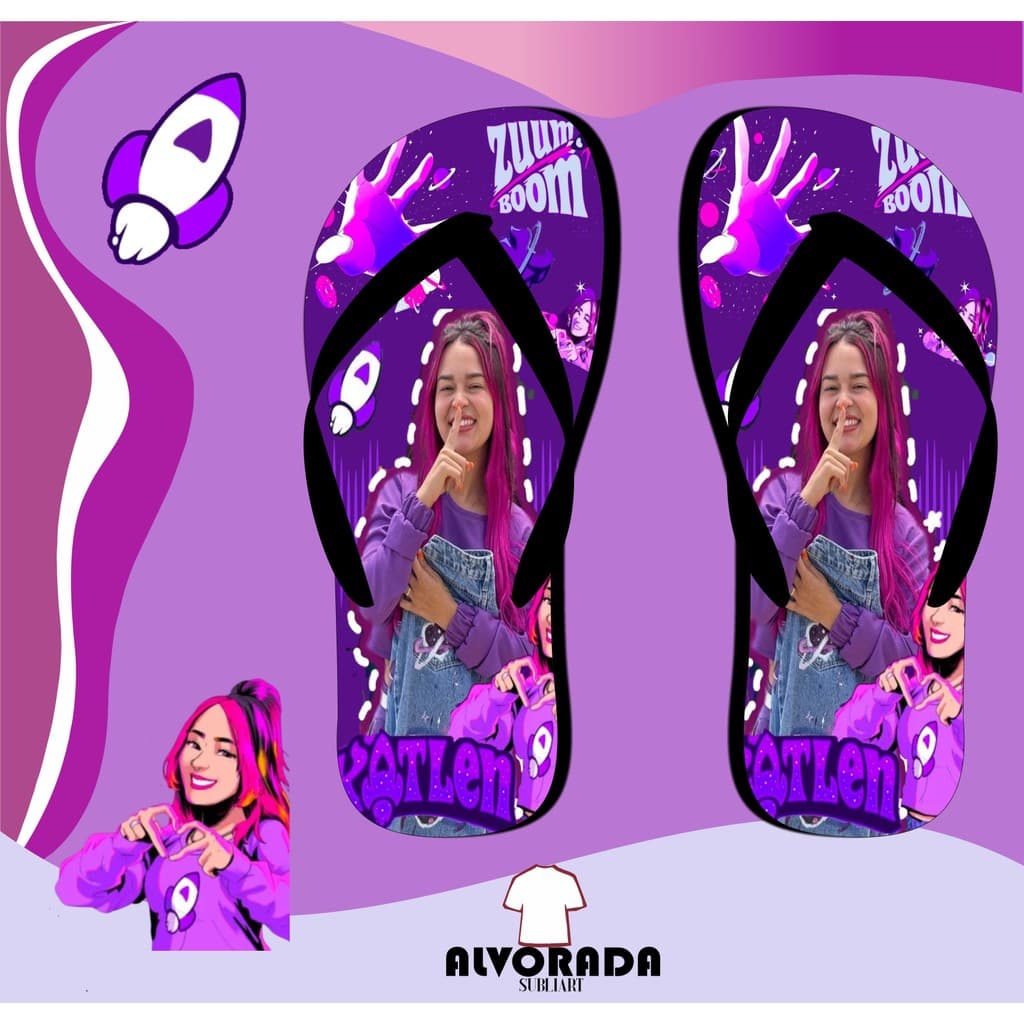 Chinelo Sandalia Katlen Katlenof Ketlen Personalizado Menina Youtuber Personagem Adulto Infantil