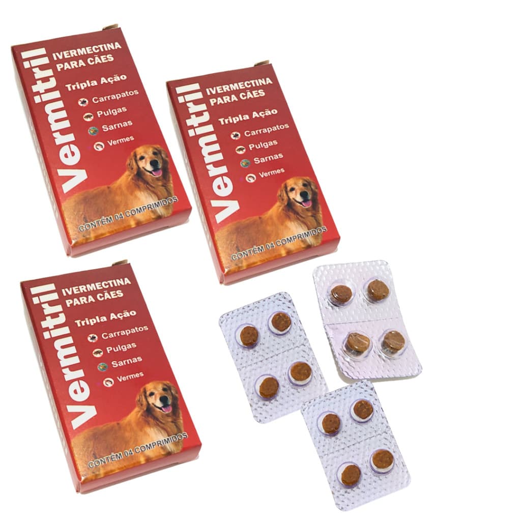 Vermitril - Anti Pulgas, Carrapatos, Vermes, Sarnas 12 Comprimidos. Cães entre 7,5 e 15kg