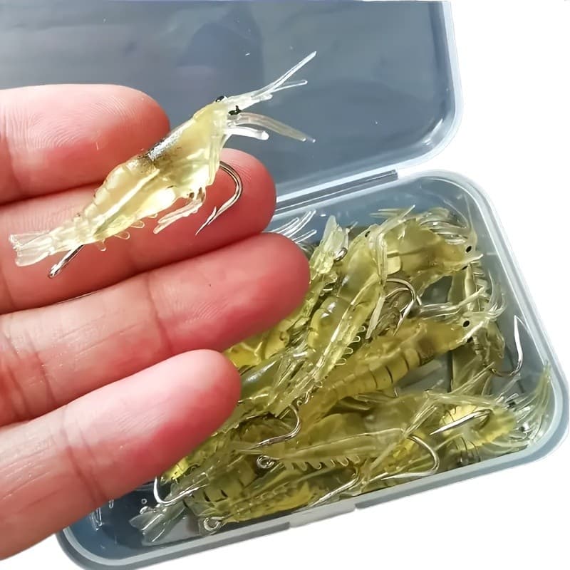 5/10/20 Pçs Iscas De Camarão Pesca Macio Para Água Salgada De Doce Luminosa Conjunto De Isca Com Grânulo De Gancho Afiad