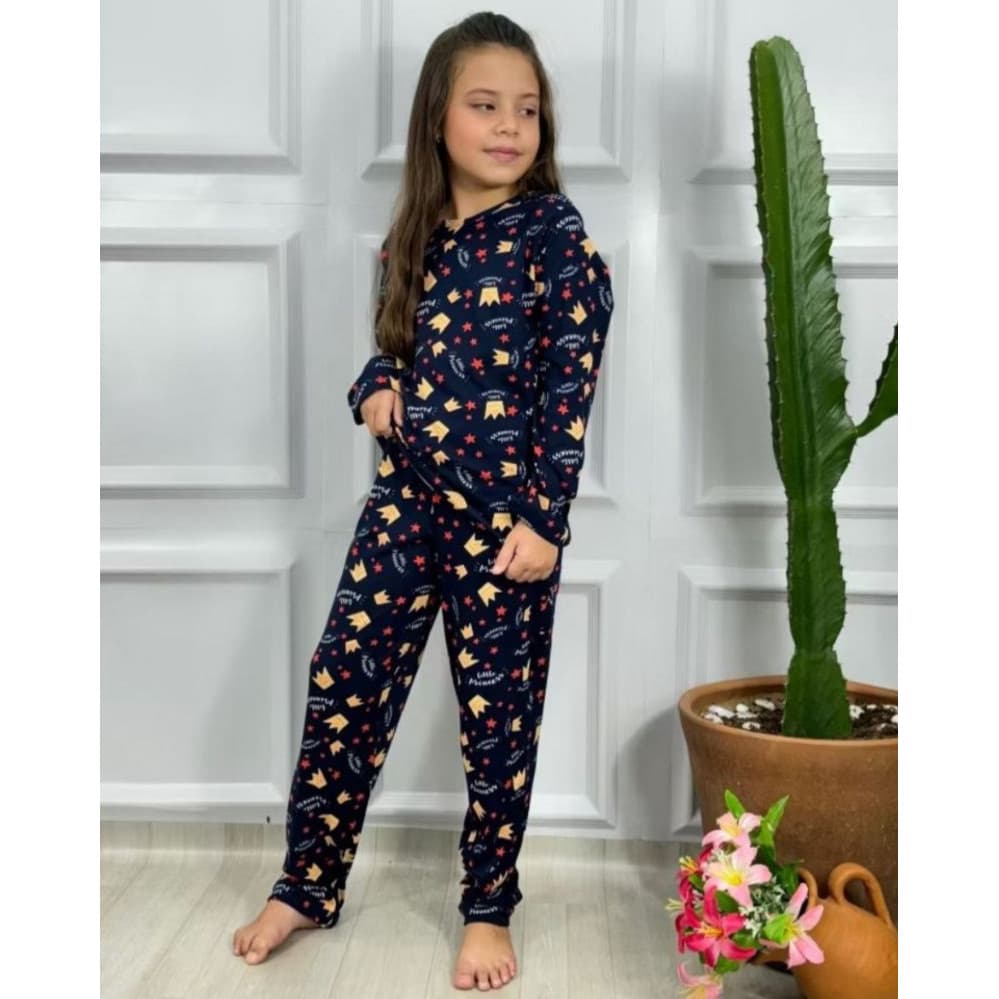 Pijama Estampado Conjunto Dormir Manga Longa Menina Criança Inverno Suede Calça Blusa Frio Infantil
