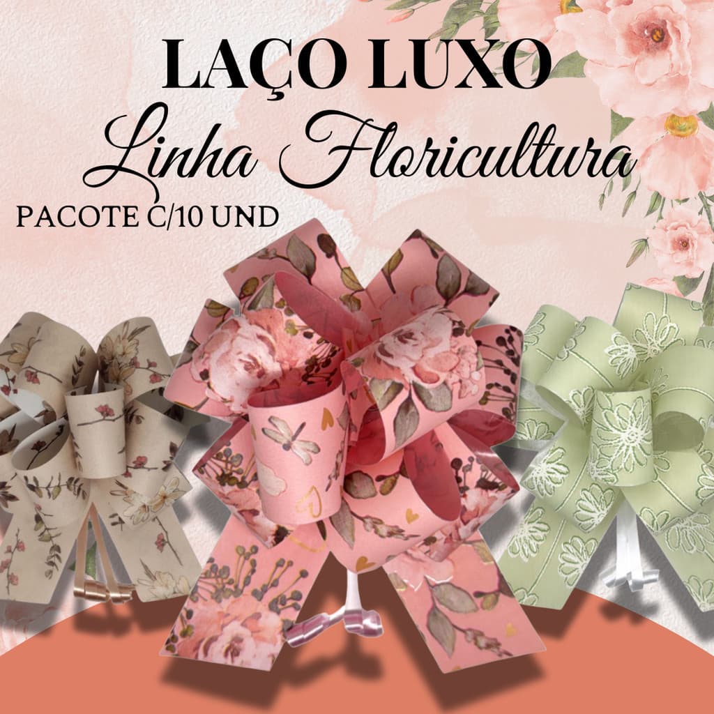 Laço Luxo Floral - Flor Grande - Pacote c/10 und - Linha Floricultura