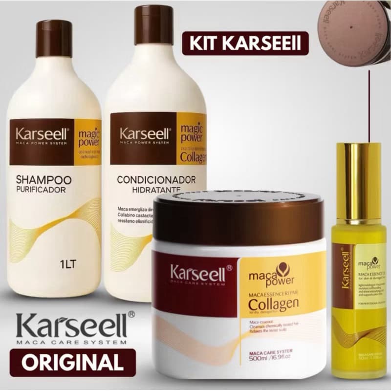 Kit Karseell Profissional Completo  Intenso – Shampoo 1L + Condicionador 1L + Máscara 500g + Óleo 50ml - 4 produtos