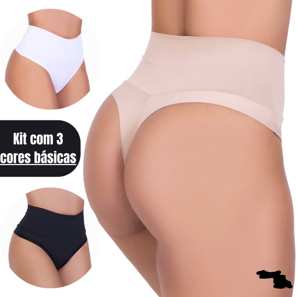 Kit Calcinhas Modeladoras Cintura Alta Cós Duplo Fio Duplo Lisas Lingerie Segura Barriga Power Fitness Pós Parto